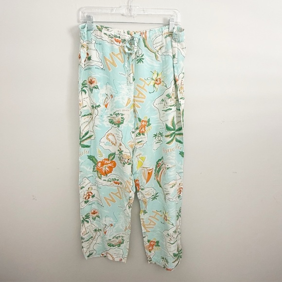 Vintage VICTORIA’S SECRET Women’s Blue Hawaii Graphic Print 100% Silk Pants Sz M
